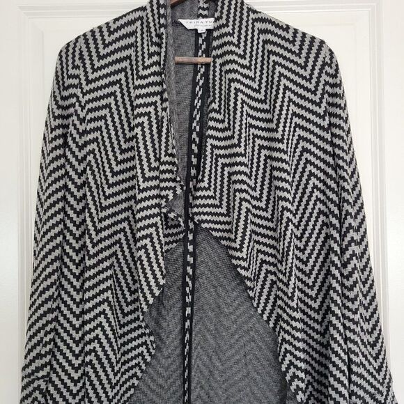Trina Turk Black‎ Gray Stripe Drape Front Cardigan size 0 (S) - Picture 1 of 7